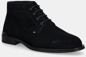 Semišové členkové topánky Tommy Hilfiger CORPORATE HILFIGER SDE BOOT tmavomodrá farba, FM0FM05579