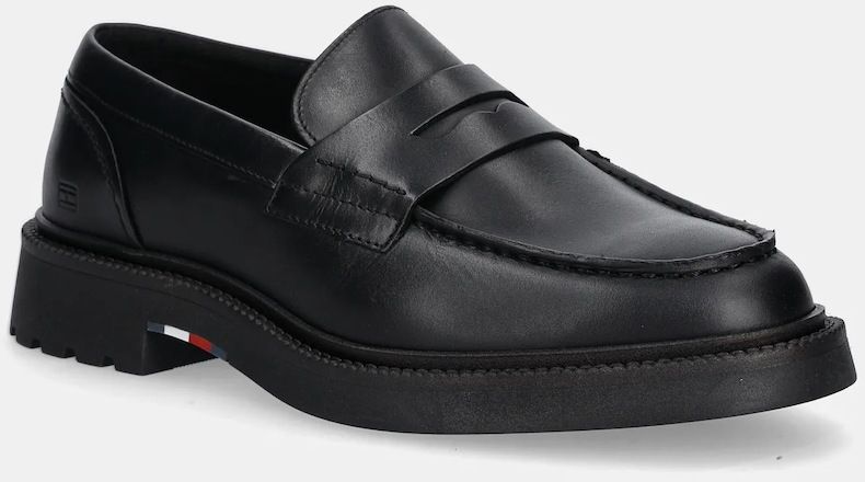 Kožené mokasíny Tommy Hilfiger HILFIGER COMFORT LWT LTH LOAFER čierna farba, FM0FM05698