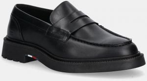 Kožené mokasíny Tommy Hilfiger HILFIGER COMFORT LWT LTH LOAFER čierna farba, FM0FM05698