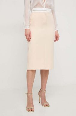 Sukňa Patrizia Pepe béžová farba, midi, rovný strih, 8G0386 A375