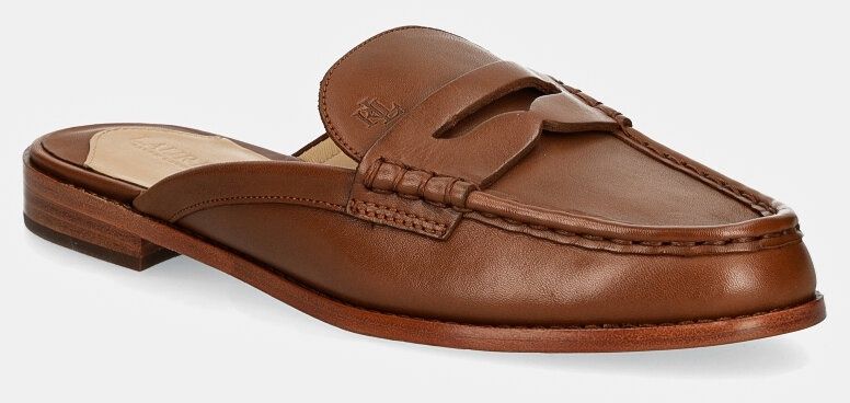 Kožené šľapky Lauren Ralph Lauren Wynnie Mule dámske, hnedá farba, 802943791002