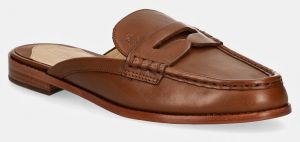 Kožené šľapky Lauren Ralph Lauren Wynnie Mule dámske, hnedá farba, 802943791002