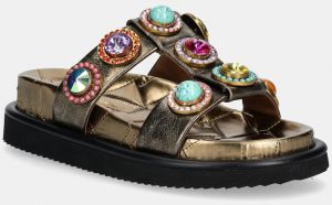 Kožené šľapky Kurt Geiger London Orson Crystal Sandal dámske, zlatá farba, na platforme, 9107168109