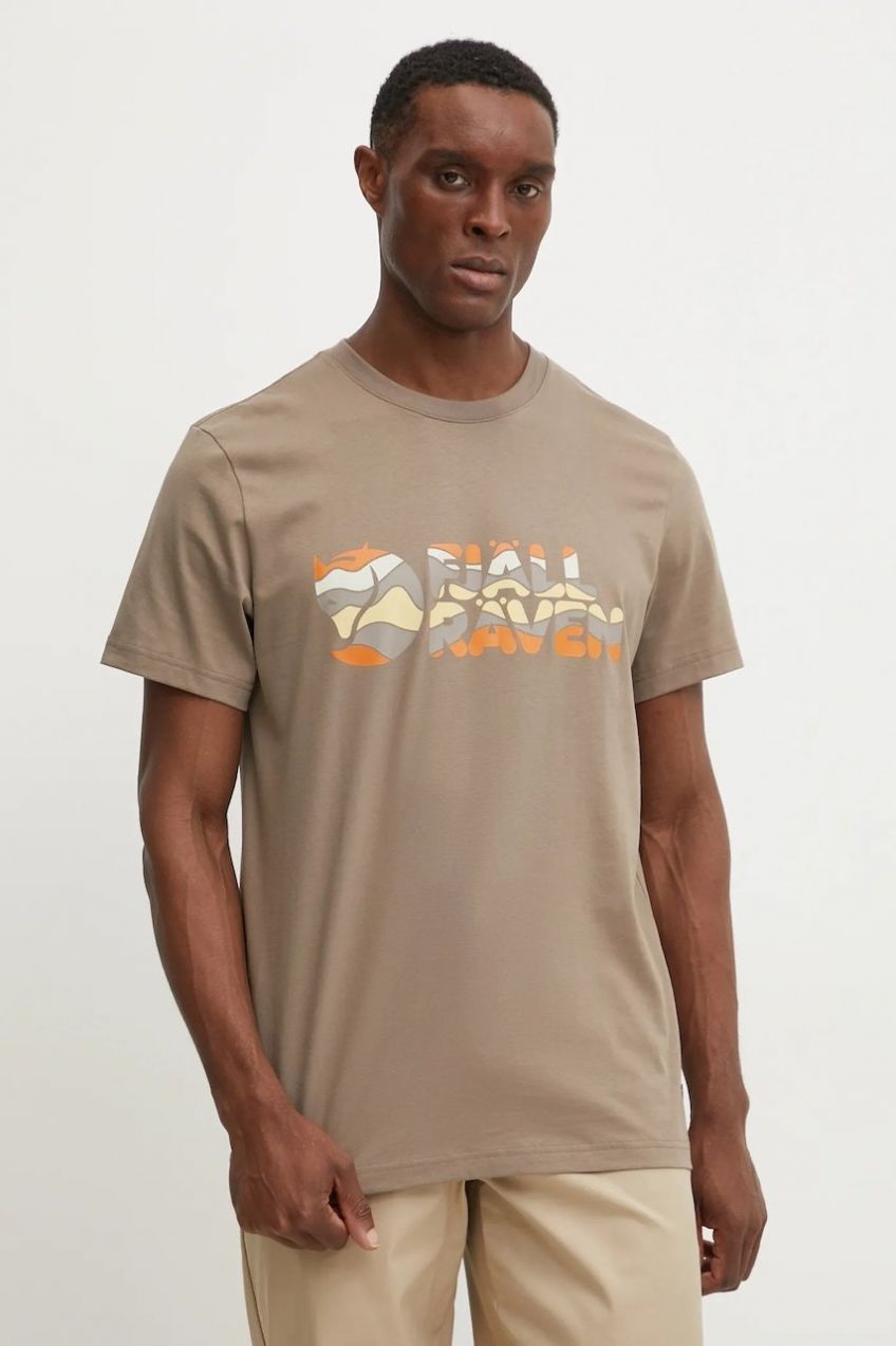 Tričko Fjallraven Multicolor Logo pánske, hnedá farba, s potlačou, F12600268