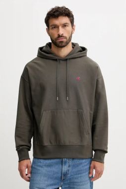 Mikina Calvin Klein Jeans hnedá farba, s kapucňou, s potlačou, LV04RC281G