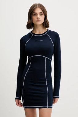 Šaty Tommy Jeans tmavomodrá farba, mini, áčkový strih, DW0DW21465