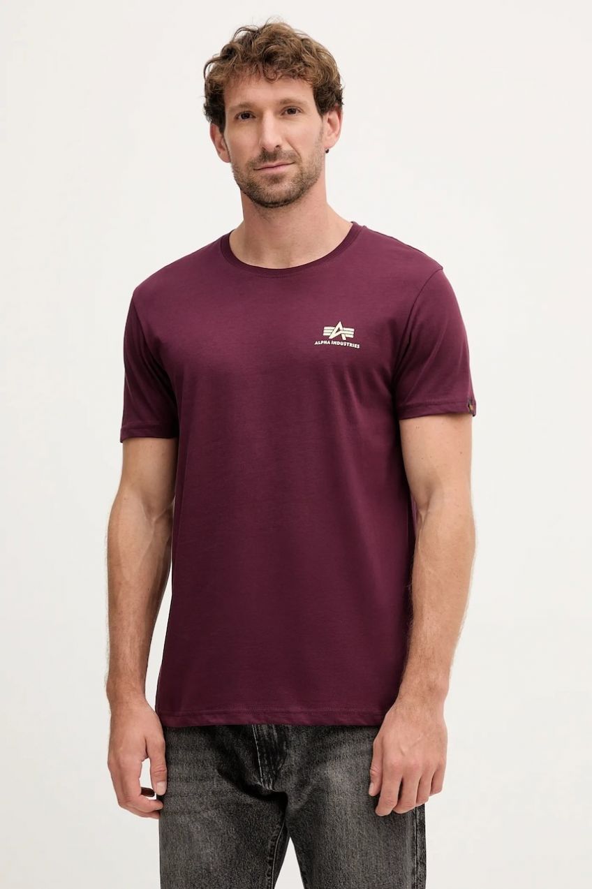 Bavlnené tričko Alpha Industries pánske, bordová farba, s potlačou, 188505.608