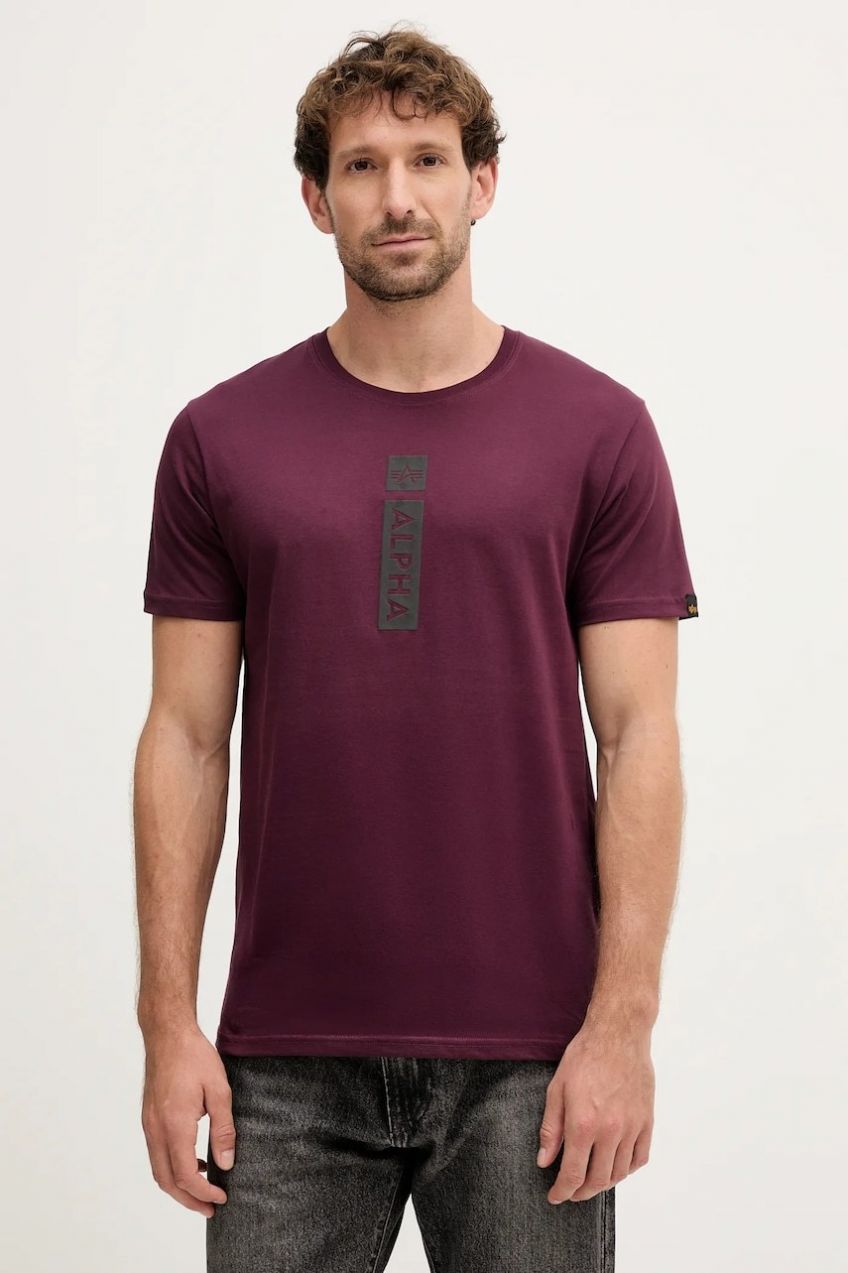 Bavlnené tričko Alpha Industries pánske, bordová farba, s potlačou, 146509.608
