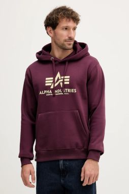 Mikina Alpha Industries bordová farba, s kapucňou, s potlačou, 178312.608