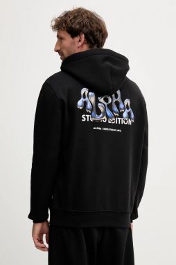 Mikina Alpha Industries čierna farba, s kapucňou, s potlačou, 156339.03