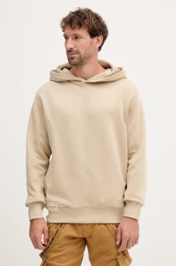 Mikina Alpha Industries béžová farba, s kapucňou, jednofarebná, 156335.627