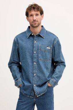 Rifľová košeľa Calvin Klein Jeans modrá farba, voľný strih, s klasickým golierom, LV04RD764G