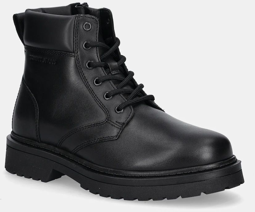 Kožené zimné topánky Tommy Jeans TJM LACE UP BOOT čierna farba, EM0EM01706