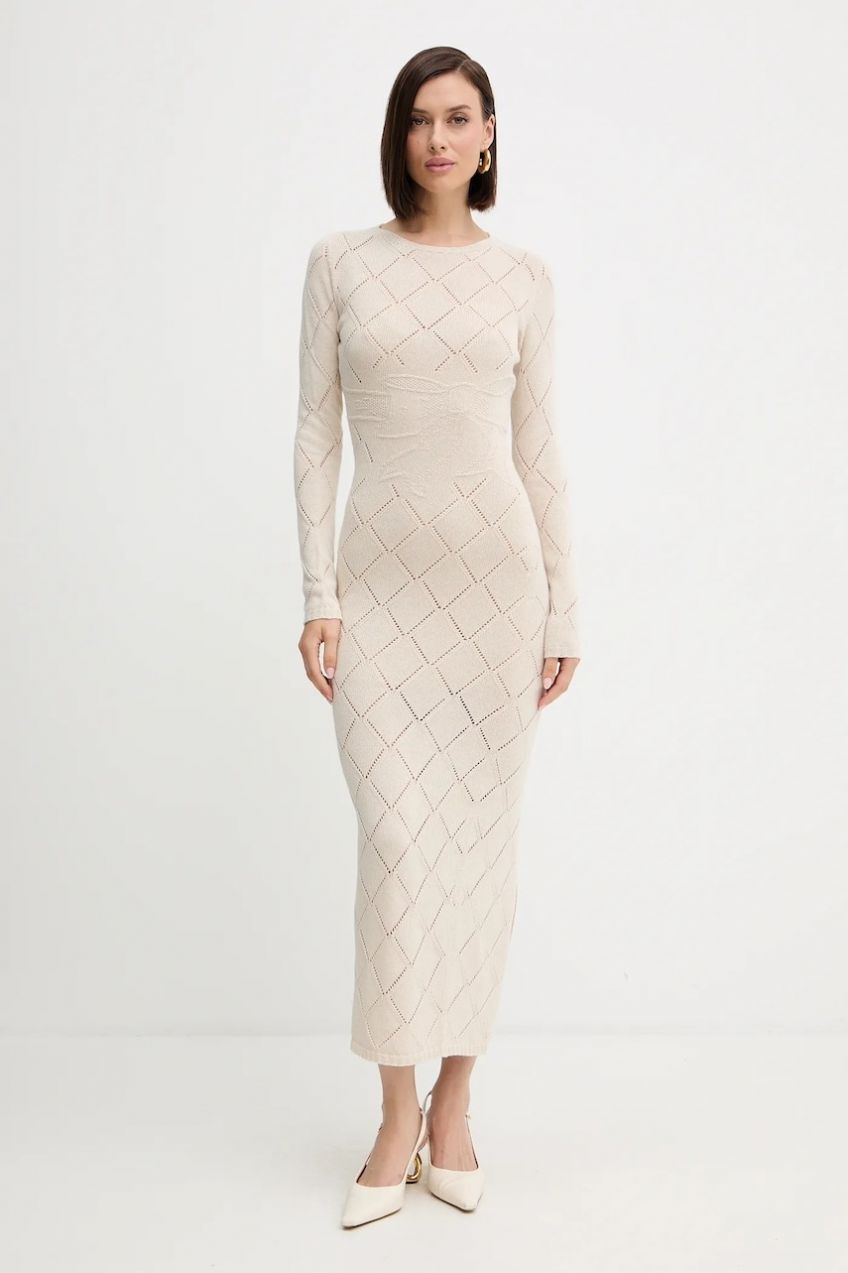 Vlnená sukňa Twinset béžová farba, maxi, priliehavé, 252TP3470