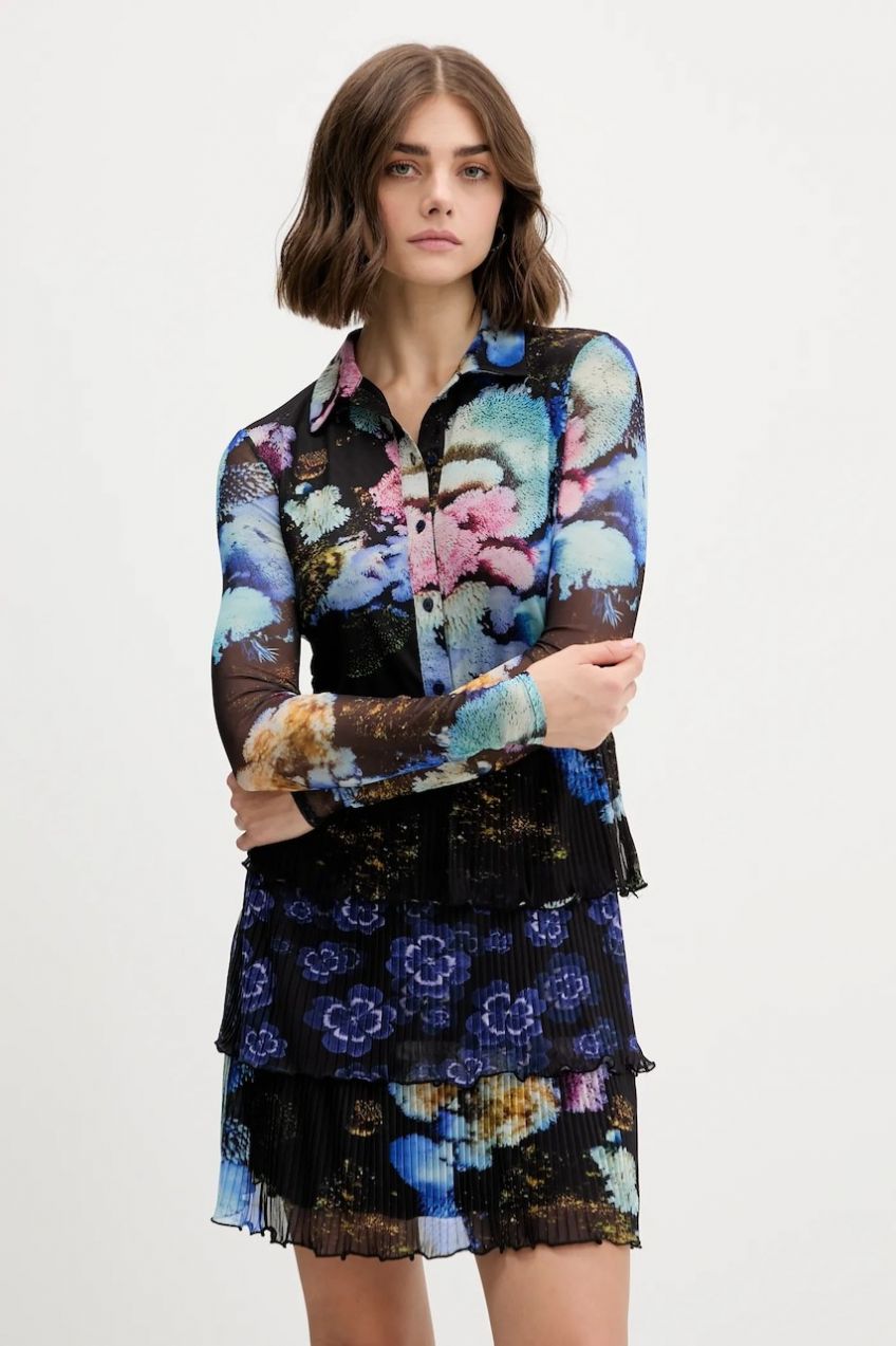 Šaty Desigual CORAL LACROIX čierna farba, mini, rovný strih, 25WWVK10