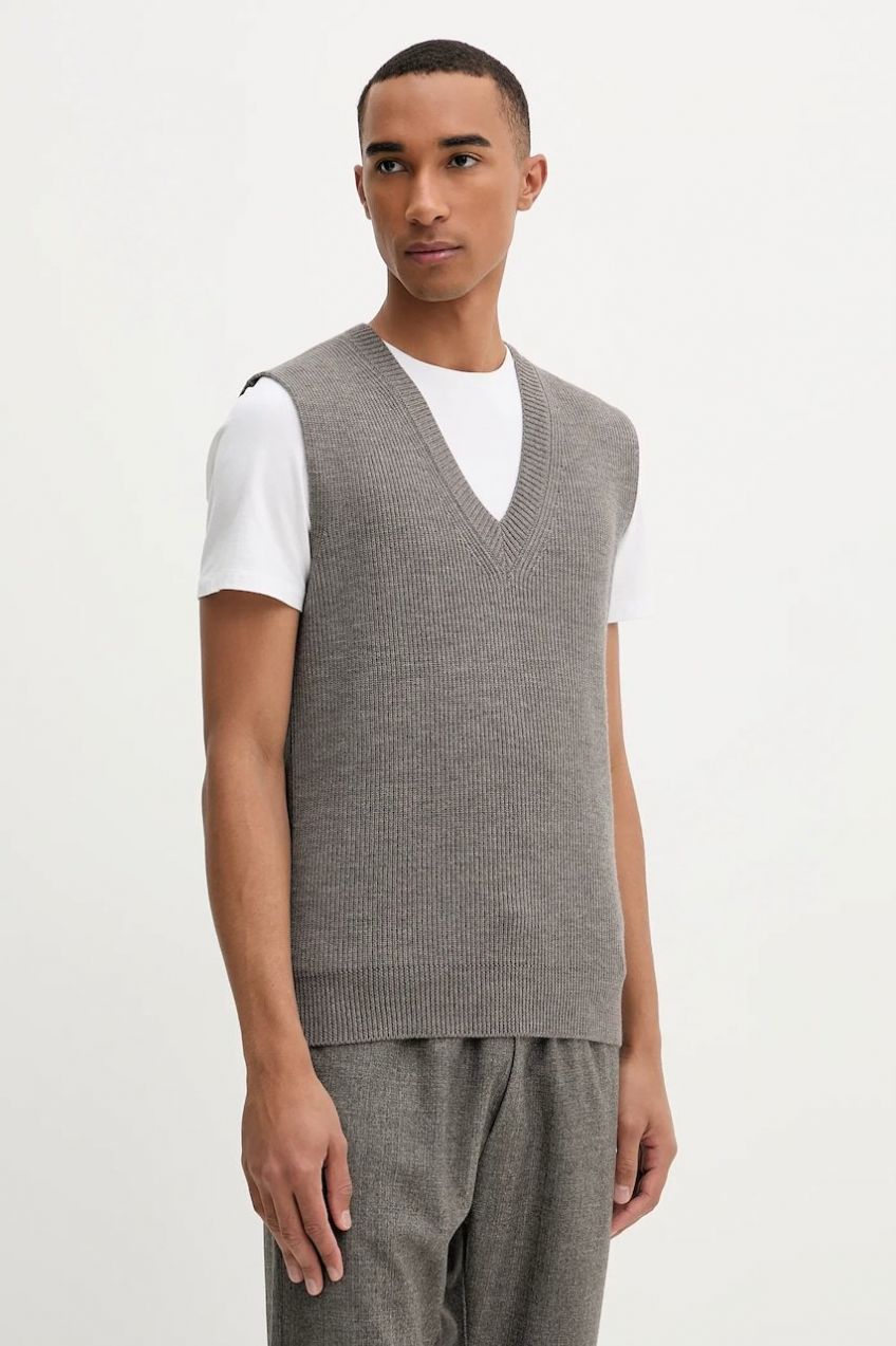 Vlnená vesta BARENA VENEZIA Knitwear Turlon hnedá farba, ľahké, KNU5287.305