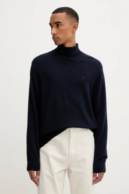 Vlnený sveter Calvin Klein tmavomodrá farba, ľahké, s rolákom, LV04LD317G