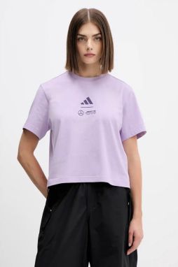 Bavlnené tričko adidas x Mercedes dámske, fialová farba, JX8816