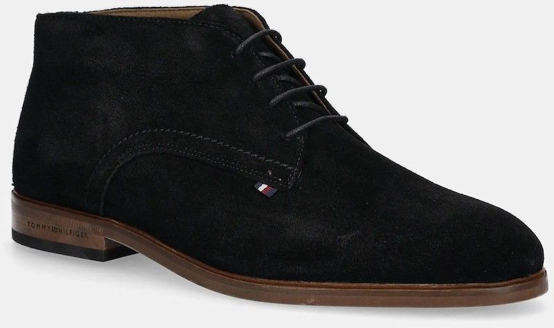 Semišové členkové topánky Tommy Hilfiger HILFIGER DRESS SUEDE BOOT čierna farba, FM0FM05726