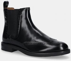Kožené topánky chelsea Tommy Hilfiger HILFIGER VOGUE LTH A BROGUE BOOT čierna farba, FM0FM05765