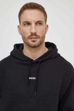 Bavlnená mikina Boss Orange pánska,čierna farba,s kapucňou,s potlačou,50514530