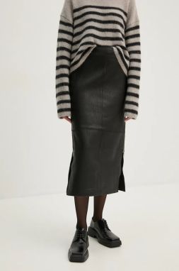 Kožená sukňa Day Birger et Mikkelsen Kathe - Textured Leather čierna farba, midi, rovný strih, DAY65243422