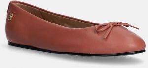 Kožené balerínky Tommy Hilfiger BALLERINA LEATHER FLAT BOW oranžová farba, FW0FW08359