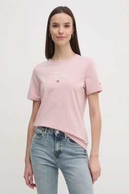Bavlnené tričko Tommy Hilfiger dámske, ružová farba, WW0WW43895