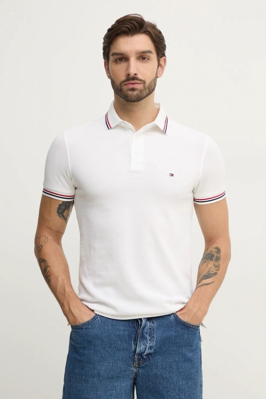 Polo tričko Tommy Hilfiger pánske, béžová farba, jednofarebné, MW0MW37346