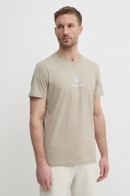 Bavlnené tričko Calvin Klein Jeans pánske, béžová farba, s potlačou, J30J327469