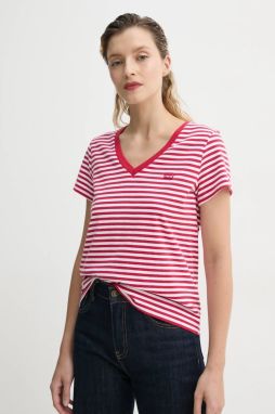 Bavlnené tričko Levi's LSE_PERFECT VNECK dámske, červená farba, A3170
