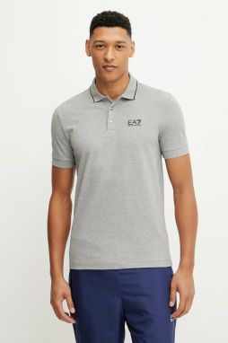 Polo tričko EA7 Emporio Armani pánske, šedá farba, s potlačou, PJVUZ.8NPF16