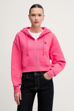 Bavlnená mikina Tommy Jeans ružová farba, s kapucňou, s nášivkou, DW0DW21355