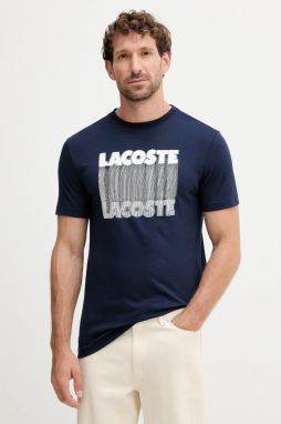 Tričko Lacoste pánske, tmavomodrá farba, s potlačou, TH4781
