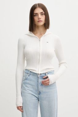 Kardigán Tommy Jeans biela farba, ľahký, DW0DW21673