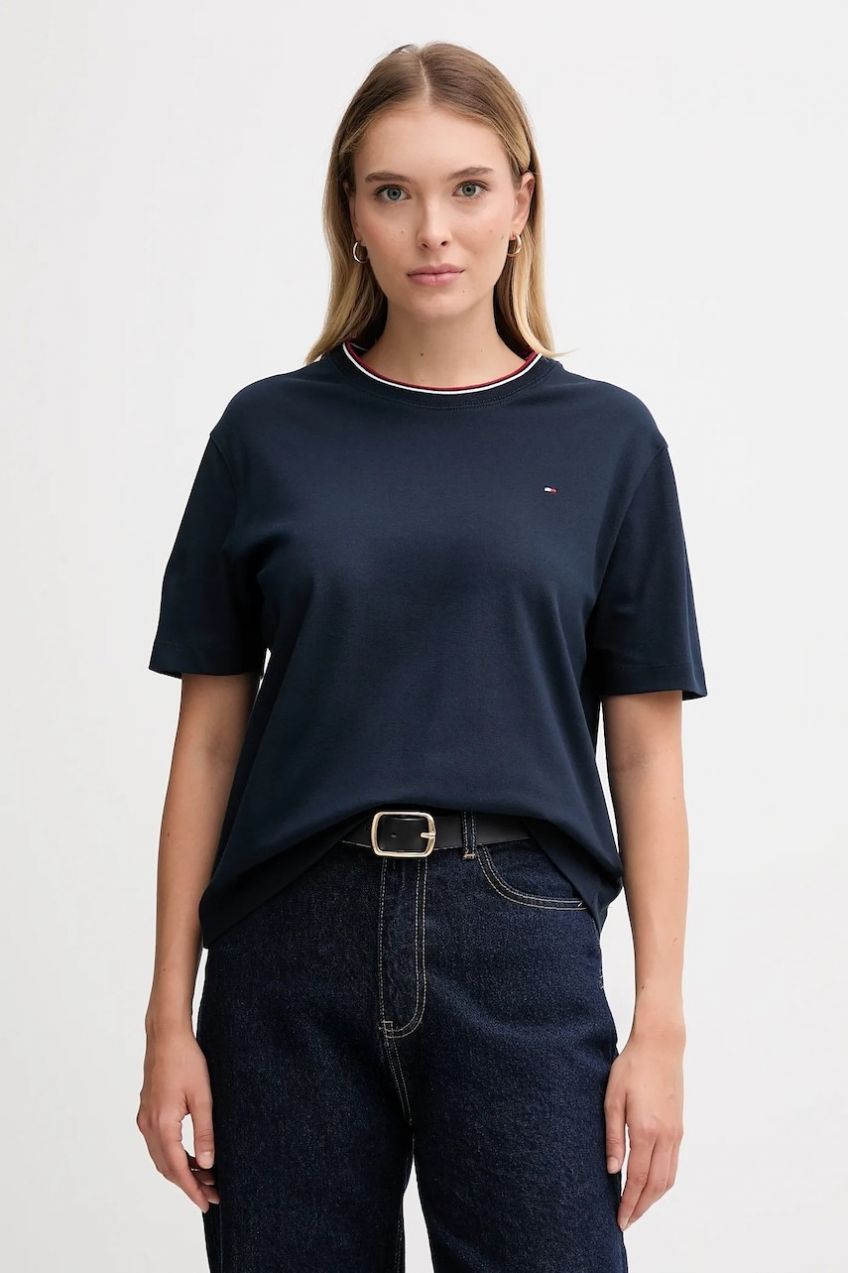 Tričko Tommy Hilfiger dámske, tmavomodrá farba, WW0WW47310