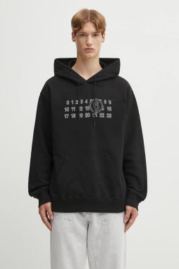 Bavlnená mikina MM6 Maison Margiela čierna farba, s kapucňou, s potlačou, SH0GU0035.M25025.900