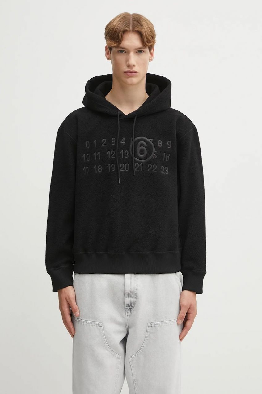 Fleecová mikina MM6 Maison Margiela čierna farba, s kapucňou, s nášivkou, SH0GU0028.M20126.900