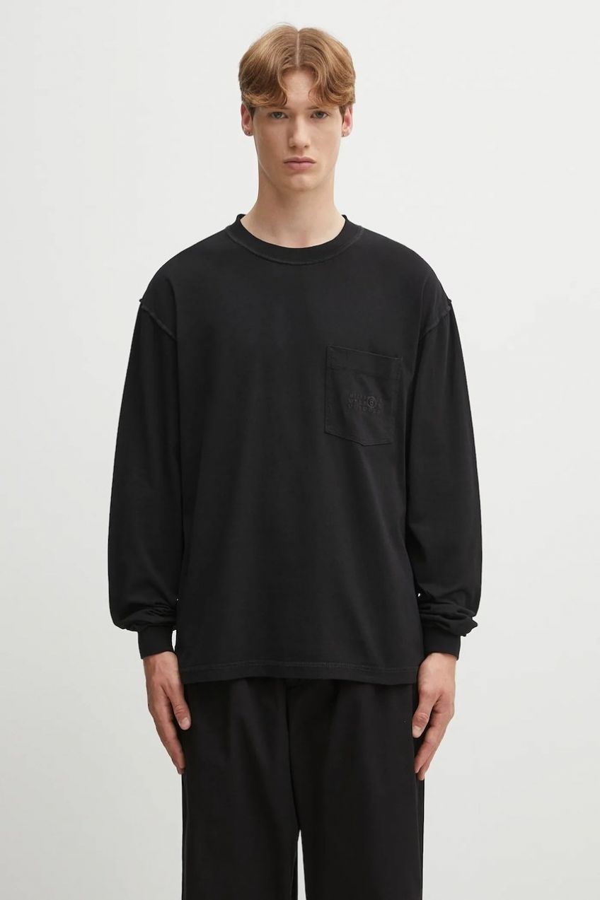 Bavlnené tričko s dlhým rukávom MM6 Maison Margiela čierna farba, s nášivkou, SH0NH0016.M20050.900