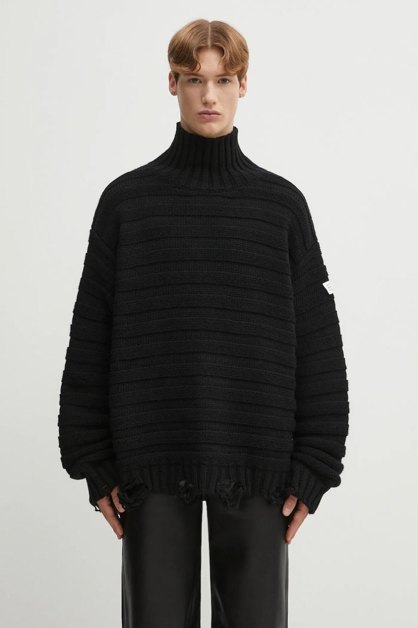 Vlnený sveter MM6 Maison Margiela čierna farba, s rolákom, SH0HA0004.M13040.900