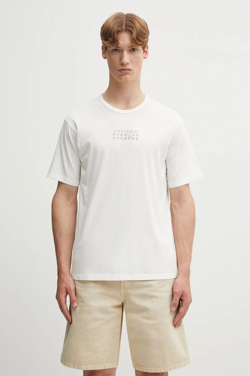 Bavlnené tričko MM6 Maison Margiela pánske, biela farba, s potlačou, SH0GC0057.S24312.101