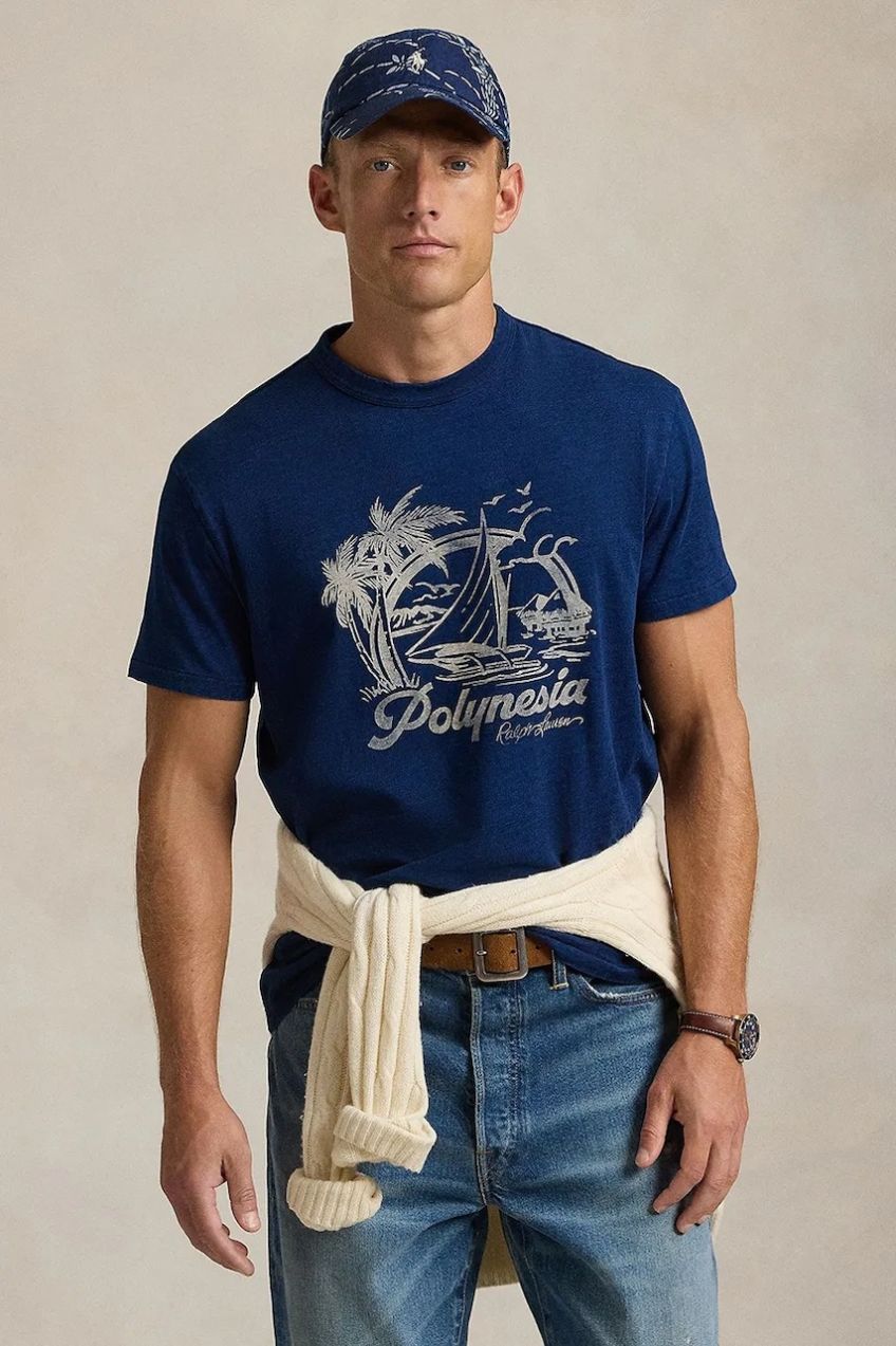 Bavlnené tričko Polo Ralph Lauren Short Sleeve pánske, tmavomodrá farba, s potlačou, 710958249