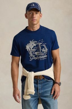 Bavlnené tričko Polo Ralph Lauren Short Sleeve pánske, tmavomodrá farba, s potlačou, 710958249