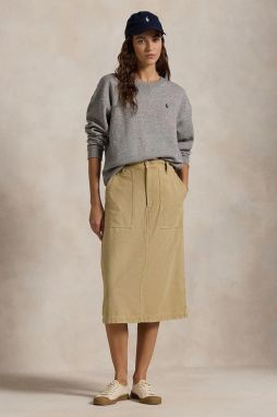 Bavlnená sukňa Polo Ralph Lauren RICKY MD SK béžová farba, midi, áčkový strih, 211959051