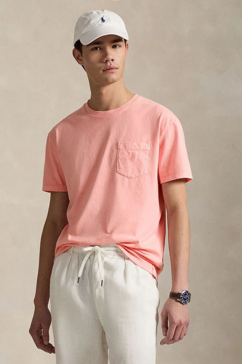 Bavlnené tričko Polo Ralph Lauren Tee pánske, ružová farba, jednofarebná, 710969628