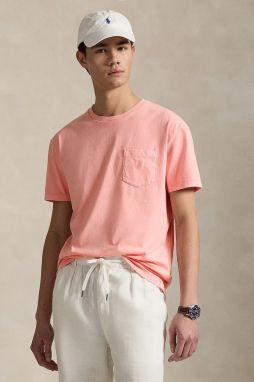 Bavlnené tričko Polo Ralph Lauren Tee pánske, ružová farba, jednofarebná, 710969628