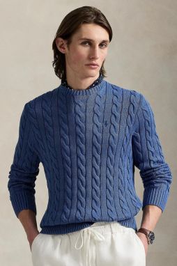 Bavlnený sveter Polo Ralph Lauren Pullover tmavomodrá farba, 710972300