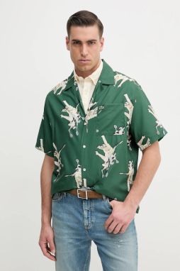 Košeľa Lacoste pánska, zelená farba, voľný strih, s klasickým golierom, CH0113