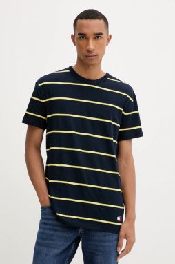 Bavlnené tričko Tommy Jeans pánske, tmavomodrá farba, vzorované, DM0DM21983