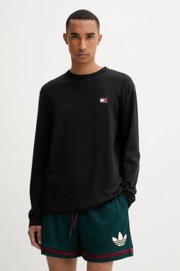 Bavlnené tričko s dlhým rukávom Tommy Jeans čierna farba, jednofarebné, DM0DM21974